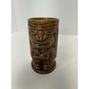 Vintage 1960s MCM Tiki Leilani Hawaii Tiki Tumbler Mug USA Cup Brown 5” Vase EUC
